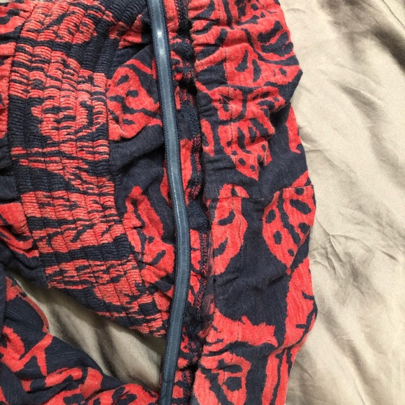 Small Navy blue and red strapless cotton dress, long - Picture 3 of 11